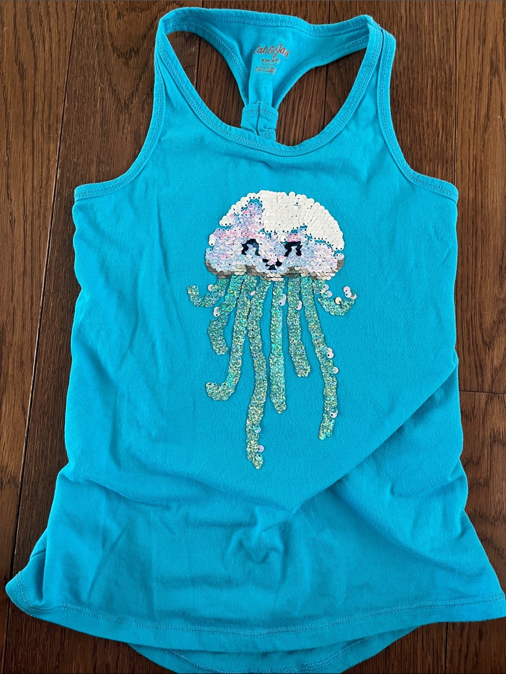 Cat & Jack Aqua Racerback Tank with Sequin Jellyfish